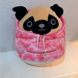 Squishmallows Pug Plush Pink Tie Dye Hoodie Dog Stuffed Animal Kawaii 8”